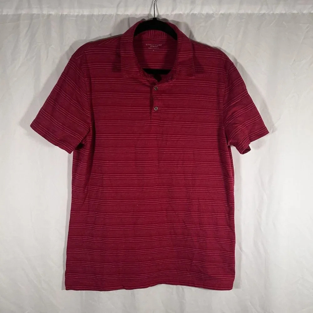 Structure Polo Shirt Men's Large Red Striped Short Sleeve 1/4 Button